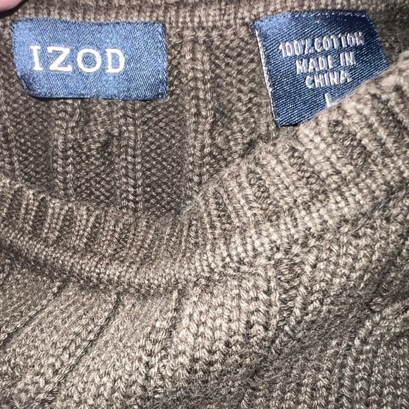 IZOD 100% Cotton Olive Heavyweight Cable Knit Sweater - Picture 6 of 6